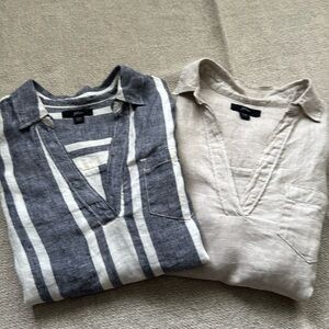 J. Crew Women's Linen Tops - Navy Stripe and Beige